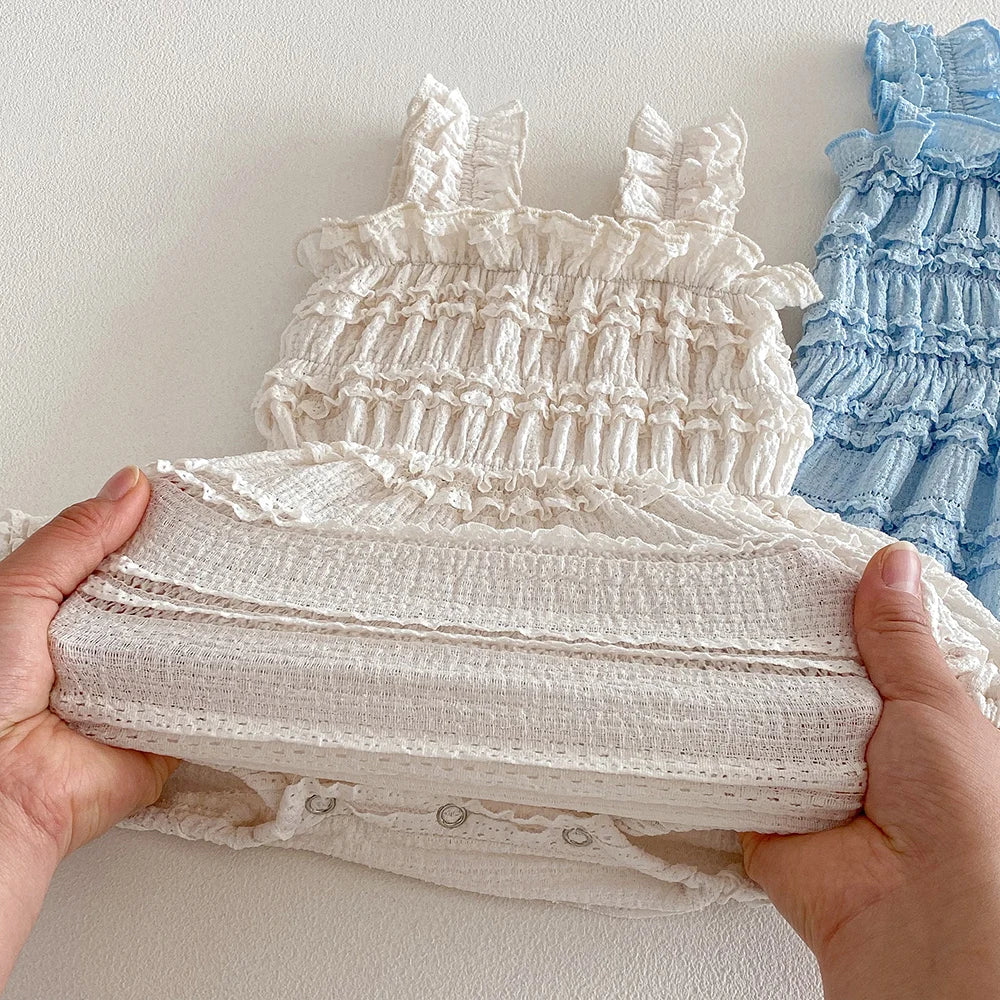 Newborn Baby Girl Romper Summer Sleeveless Smocked Cotton Infant Bodysuit Baby Clothes 0-24 Months Casual Ruffles Jumpsuits
