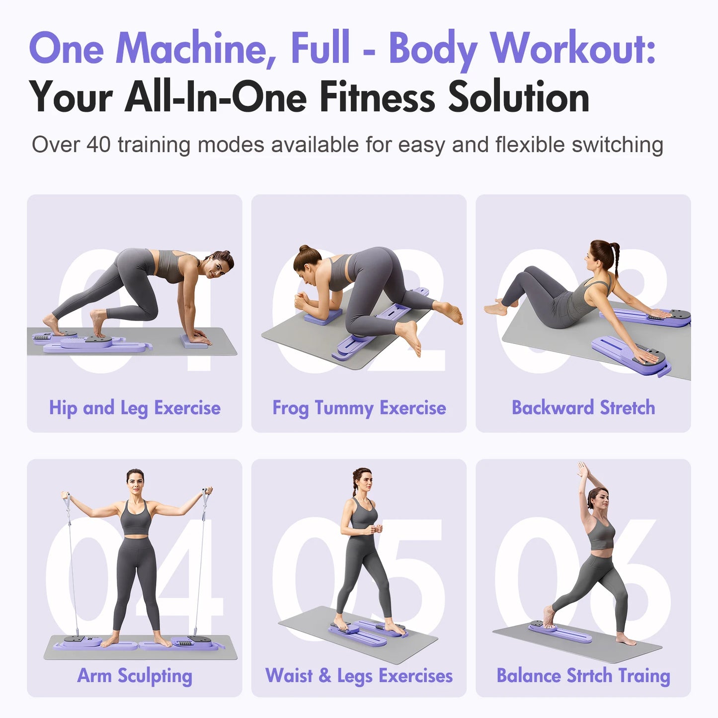 Abdominal Pilates Board Detachable Resistance Bands LCD Display Split Strength Ab Core Trainer Push-up Workout for Men Women