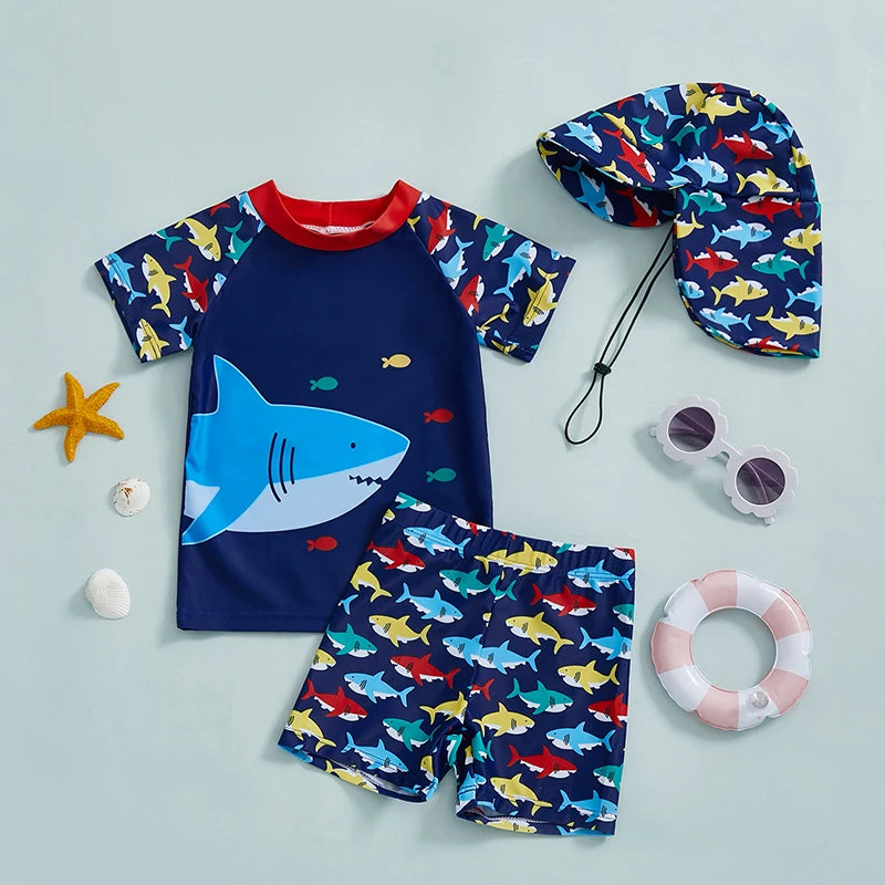 Baby Toddler Girl Swimsuit Set Mermaid Print Long Sleeve Rash Guard Swim Tops Shorts Sun Hat 3 Pcs Bathing Suit Outfit