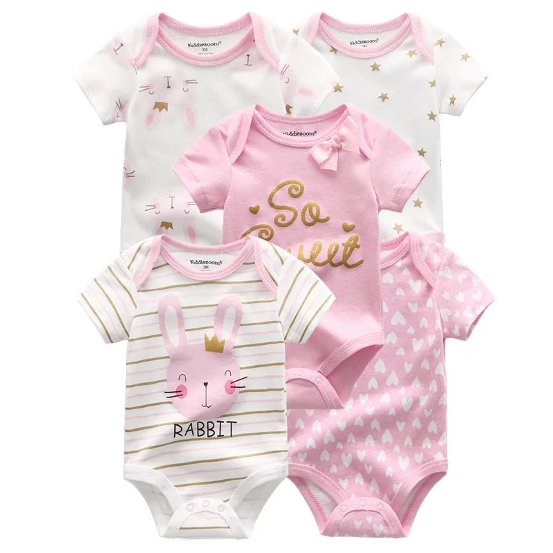 5 Piece Boys and Girls Bodysuits 100% Cotton Soft Newborn Bodysuit Set
