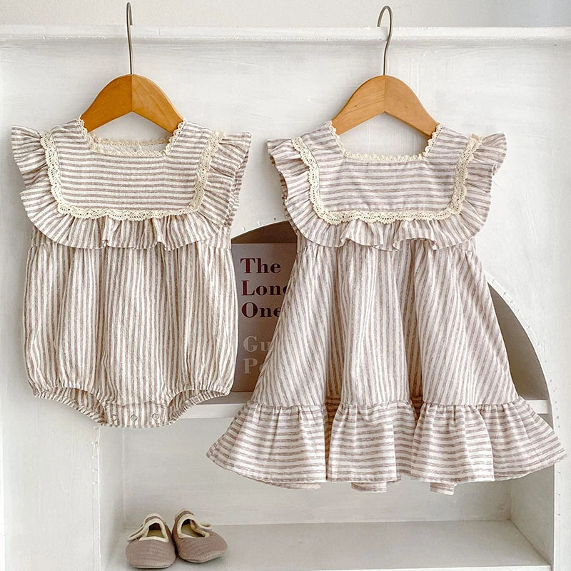 Fashion Baby Girls Clothes Girls Dress Striped Lace Summer New Baby Girl Romper