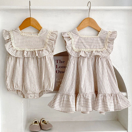 Fashion Baby Girls Clothes Girls Dress Striped Lace Summer New Baby Girl Romper