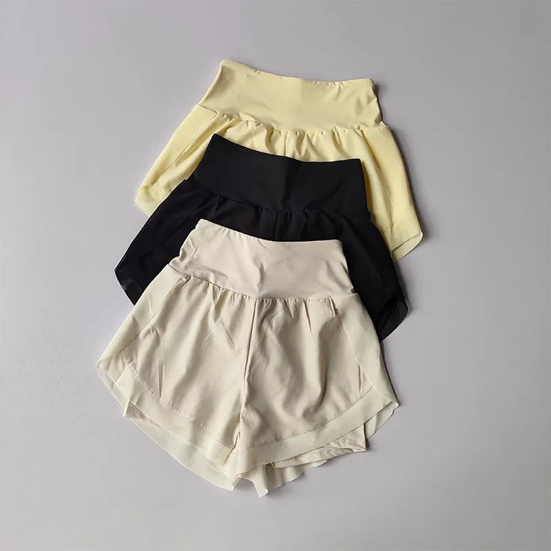 Summer Women's Sports Shorts Mesh 2 In 1 Quick-dry Yoga Shorts Breathable Fitness Shorts High Waist Fitness Running Shorts