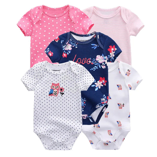 5 Piece Boys and Girls Bodysuits 100% Cotton Soft Newborn Bodysuit Set