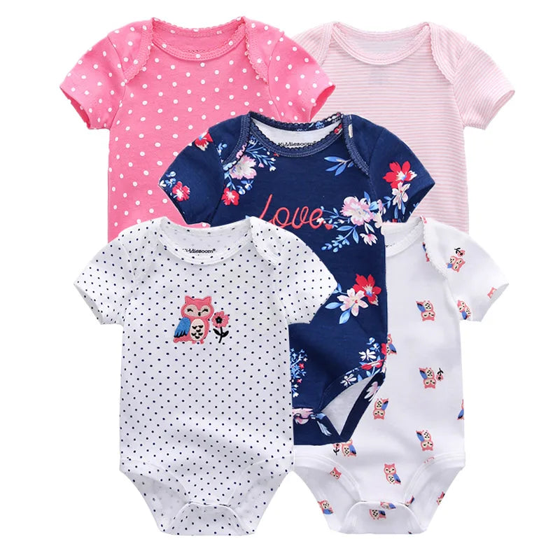 5 Piece Boys and Girls Bodysuits 100% Cotton Soft Newborn Bodysuit Set