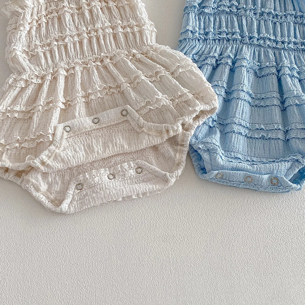 Newborn Baby Girl Romper Summer Sleeveless Smocked Cotton Infant Bodysuit Baby Clothes 0-24 Months Casual Ruffles Jumpsuits
