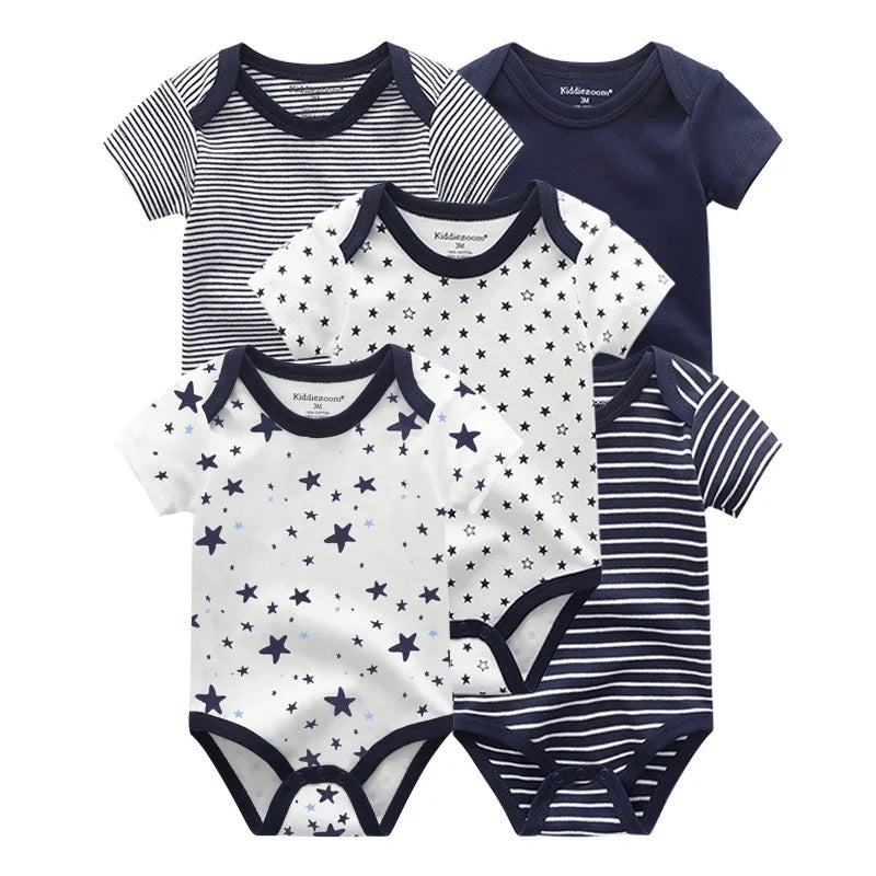 5 Piece Boys and Girls Bodysuits 100% Cotton Soft Newborn Bodysuit Set