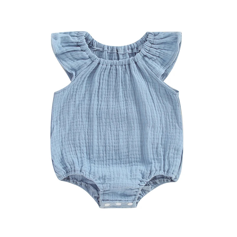 Summer Baby Clothing Girl Boy Rompers Solid Ruffle Sleeve Smocked Bubble Romper Unisex Infants Cotton Linen Jumpsuit