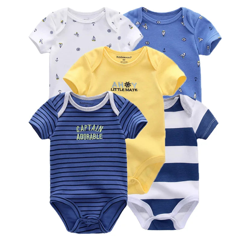5 Piece Boys and Girls Bodysuits 100% Cotton Soft Newborn Bodysuit Set