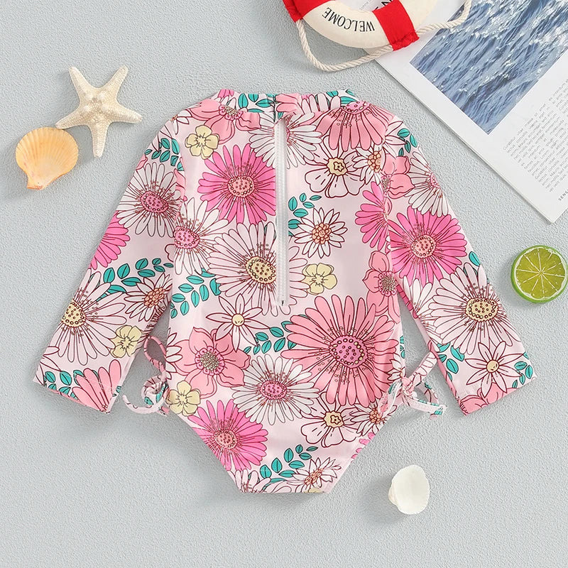 Infant Girls  Rash Guard Swimsuit with Long Sleeves and Cute Floral Print