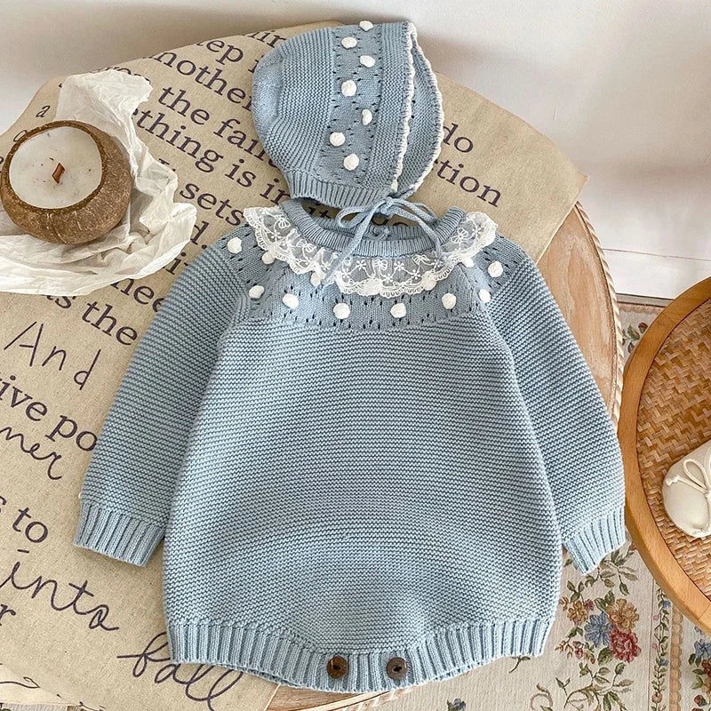 Baby Girl Romper Knit New Newborn Lace Warm Long Sleeve Jumpsuit