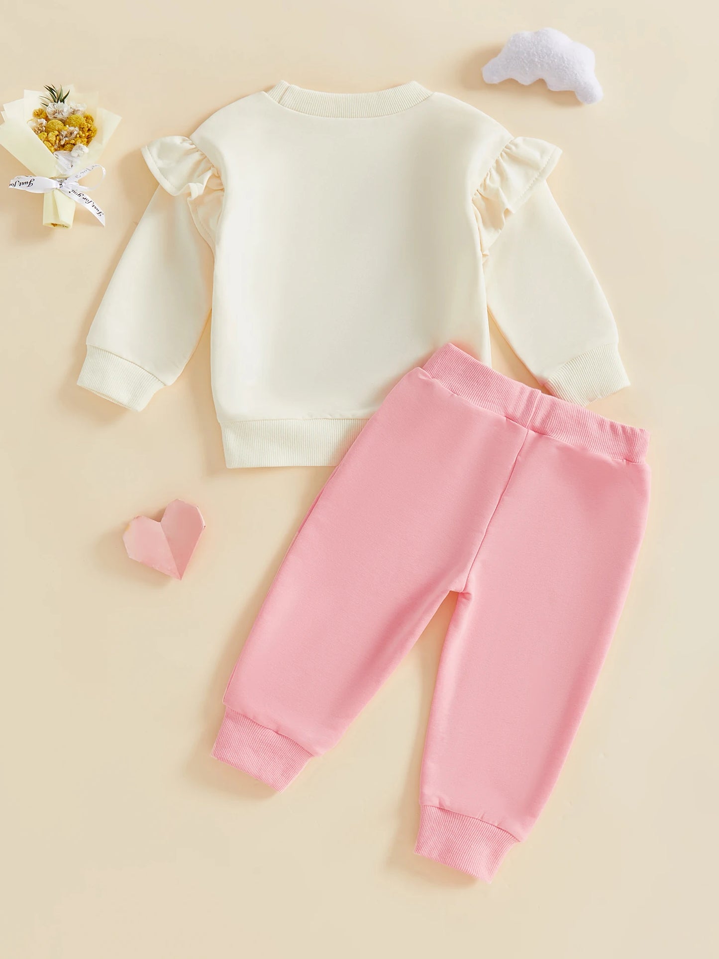 Adorable Toddler Girls 2 Piece Clothing Set with Delicate Floral Embroidery Cozy Long Sleeve Top and Stretchy Pants for