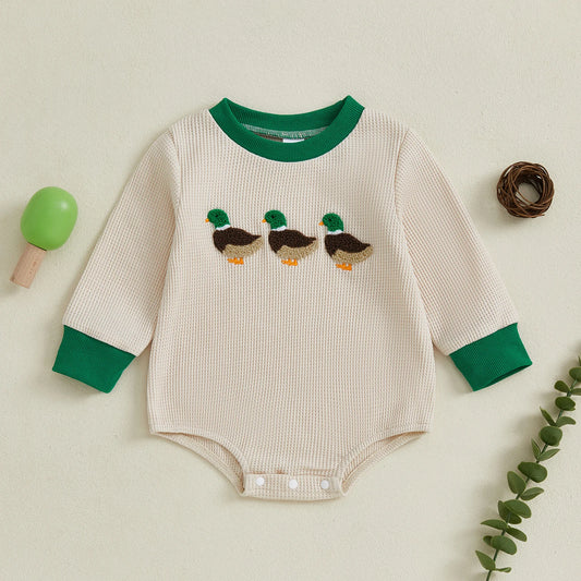 Infant Jumpsuit Adorable Long Sleeve Crew Neck Embroidered