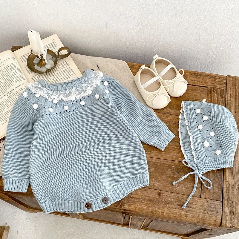 Baby Girl Romper Knit New Newborn Lace Warm Long Sleeve Jumpsuit