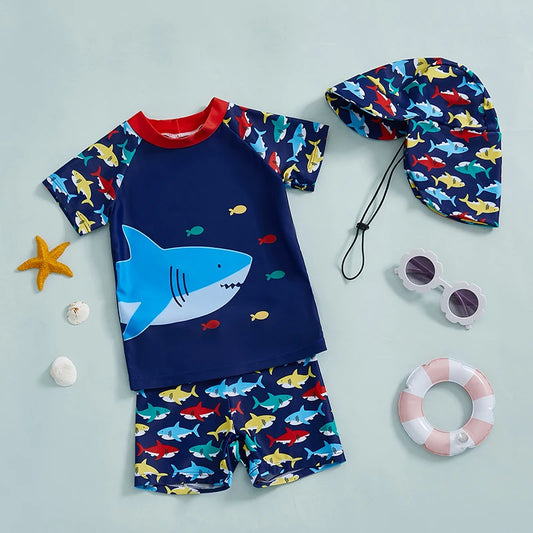 Baby Toddler Girl Swimsuit Set Mermaid Print Long Sleeve Rash Guard Swim Tops Shorts Sun Hat 3 Pcs Bathing Suit Outfit