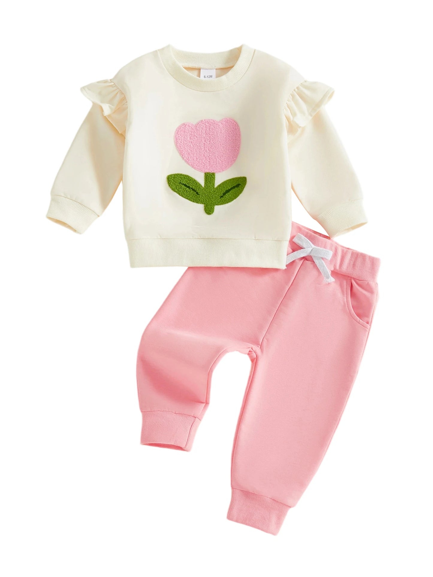 Adorable Toddler Girls 2 Piece Clothing Set with Delicate Floral Embroidery Cozy Long Sleeve Top and Stretchy Pants for