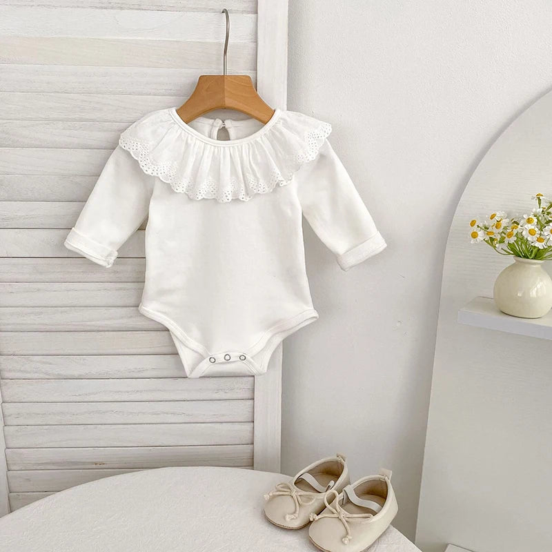 0-24M Baby Girl Romper Baby Girl Clothing Toddler New Girls Lace Collar Romper Cotton White Infant Baby Girls Jumpsuit