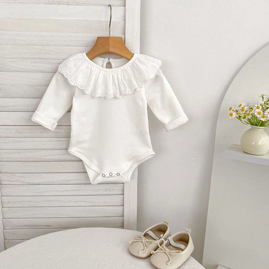 0-24M Baby Girl Romper Baby Girl Clothing Toddler New Girls Lace Collar Romper Cotton White Infant Baby Girls Jumpsuit