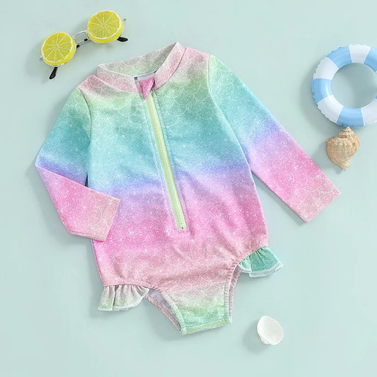 Infant Girls  Swimsuit with Long Sleeve Rash Guard