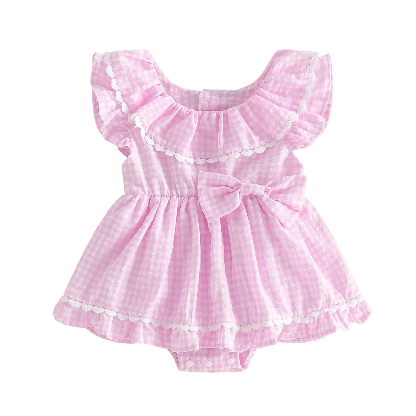 Adorable Infant Summer Romper Dress with Plaid Pattern Sleeveless Round Neck Jumpsuit for Baby Girls