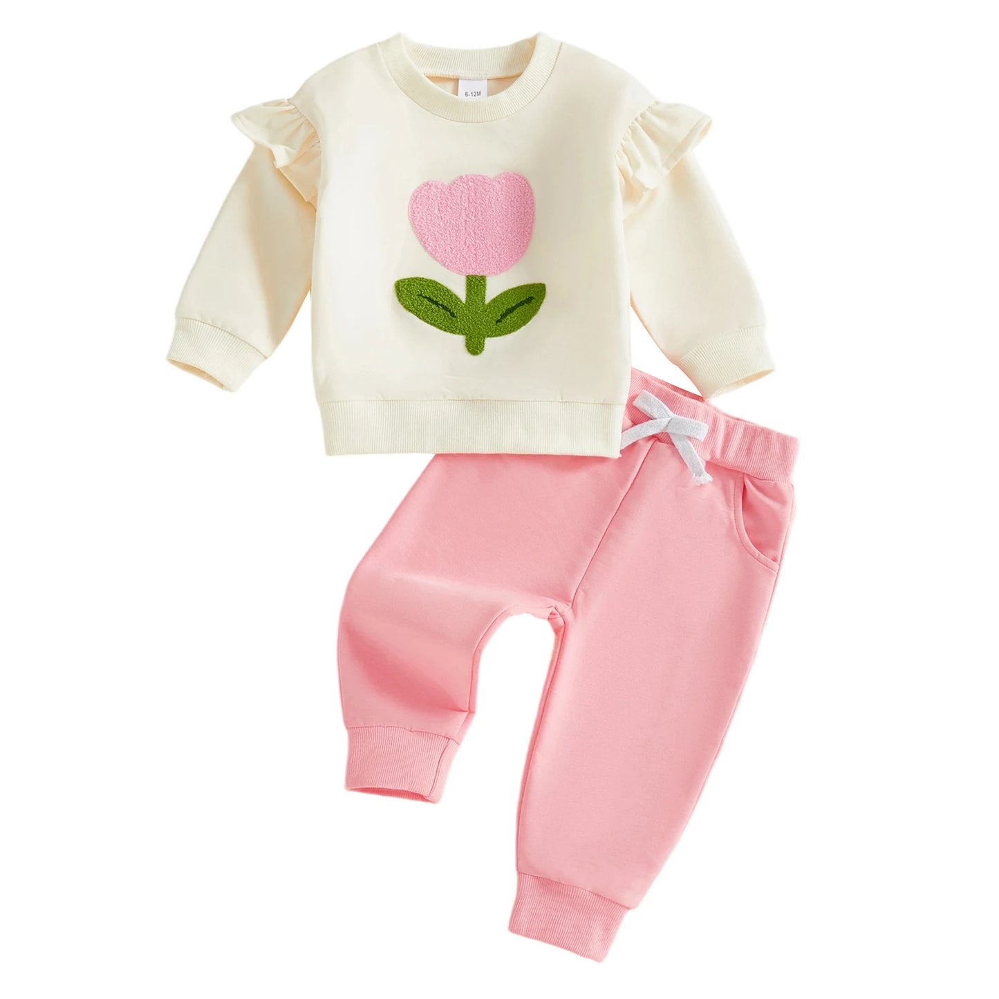 Adorable Toddler Girls 2 Piece Clothing Set with Delicate Floral Embroidery Cozy Long Sleeve Top and Stretchy Pants for