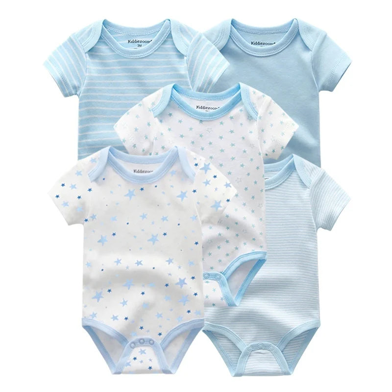 5 Piece Boys and Girls Bodysuits 100% Cotton Soft Newborn Bodysuit Set