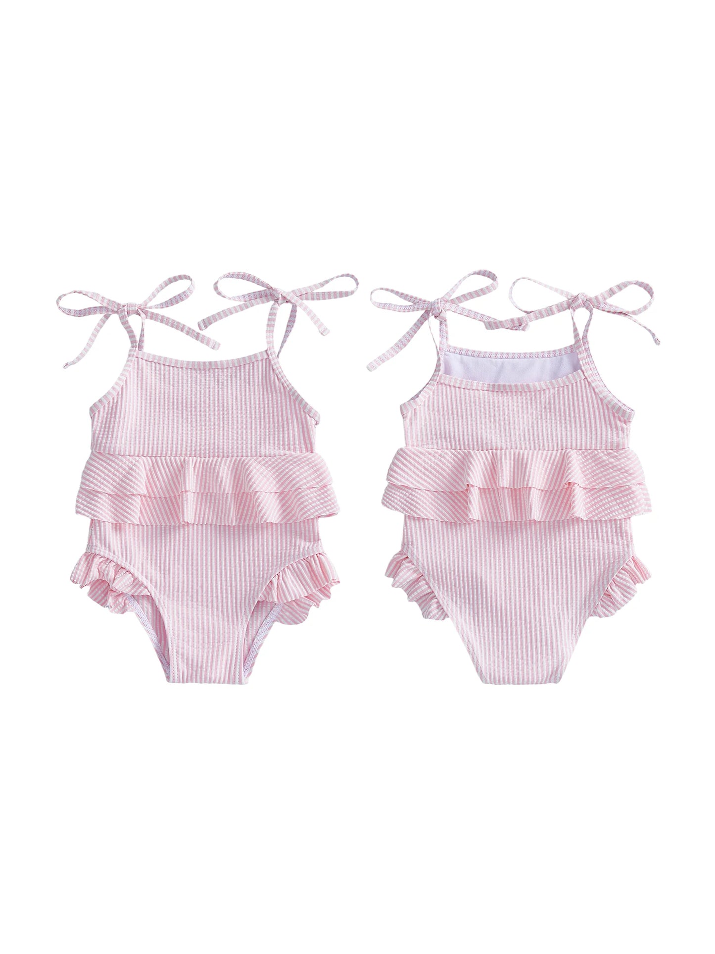 Adorable Baby Girl Floral Print Swimsuit with Bow Detail Adjustable Straps Ruffled Swimwear for Summer Beach Pool Party