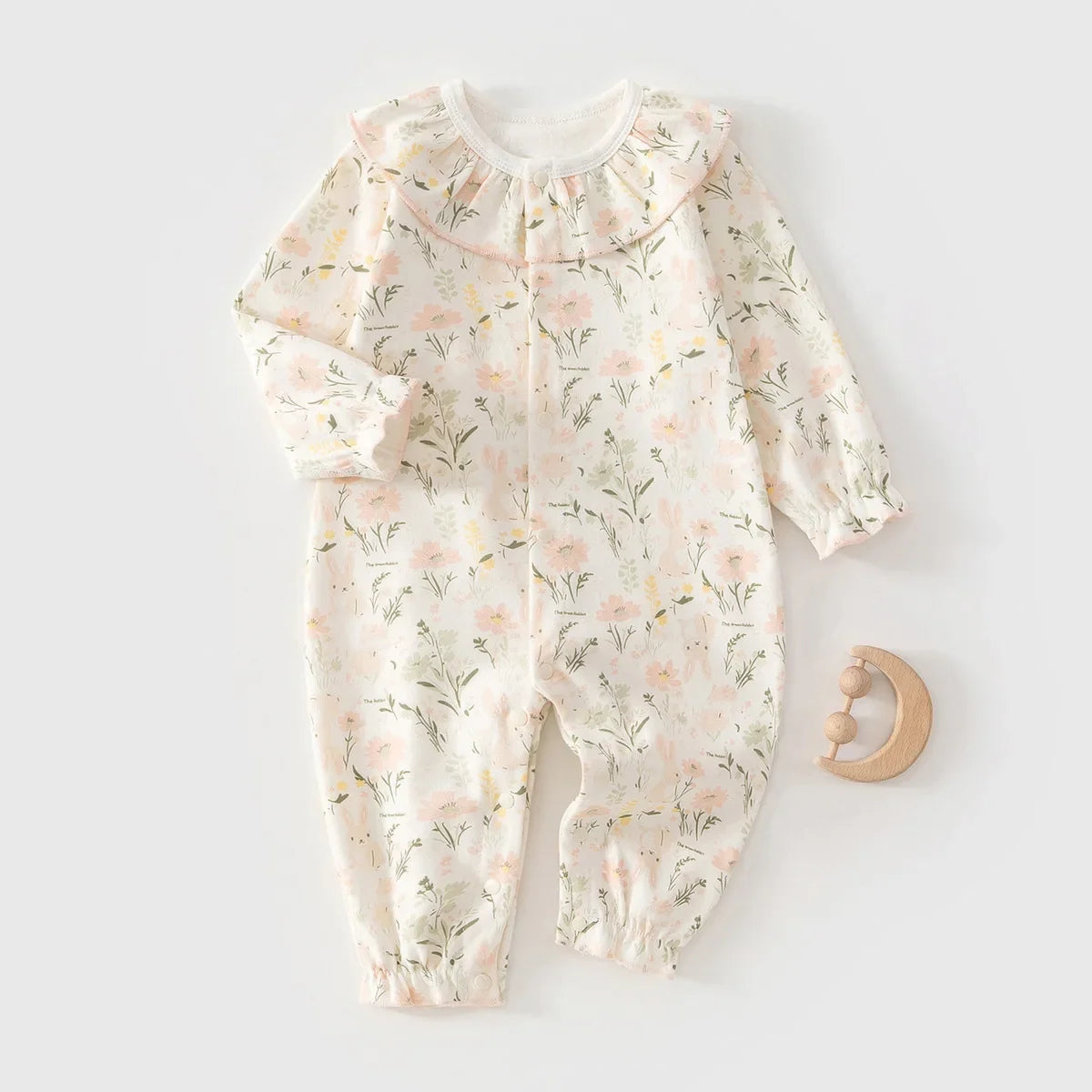 Spring Sleepwear Bodysuit 0-2Y Newborn Infant Girls Cotton Romper Baby Long Sleeve Ruffle Collar