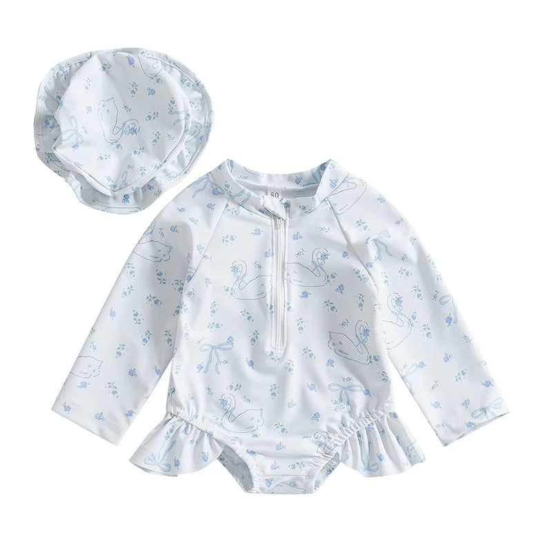 Baby Girls Swimsuit with Long Sleeve Rash Guard and Ruffle