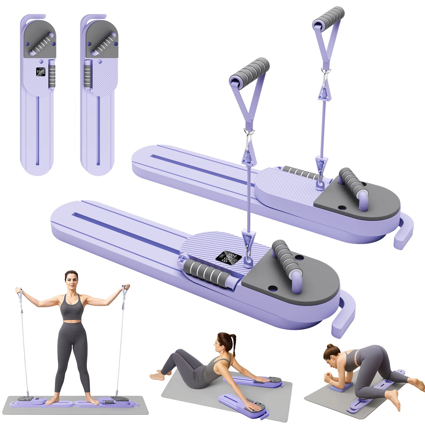 Abdominal Pilates Board Detachable Resistance Bands LCD Display Split Strength Ab Core Trainer Push-up Workout for Men Women