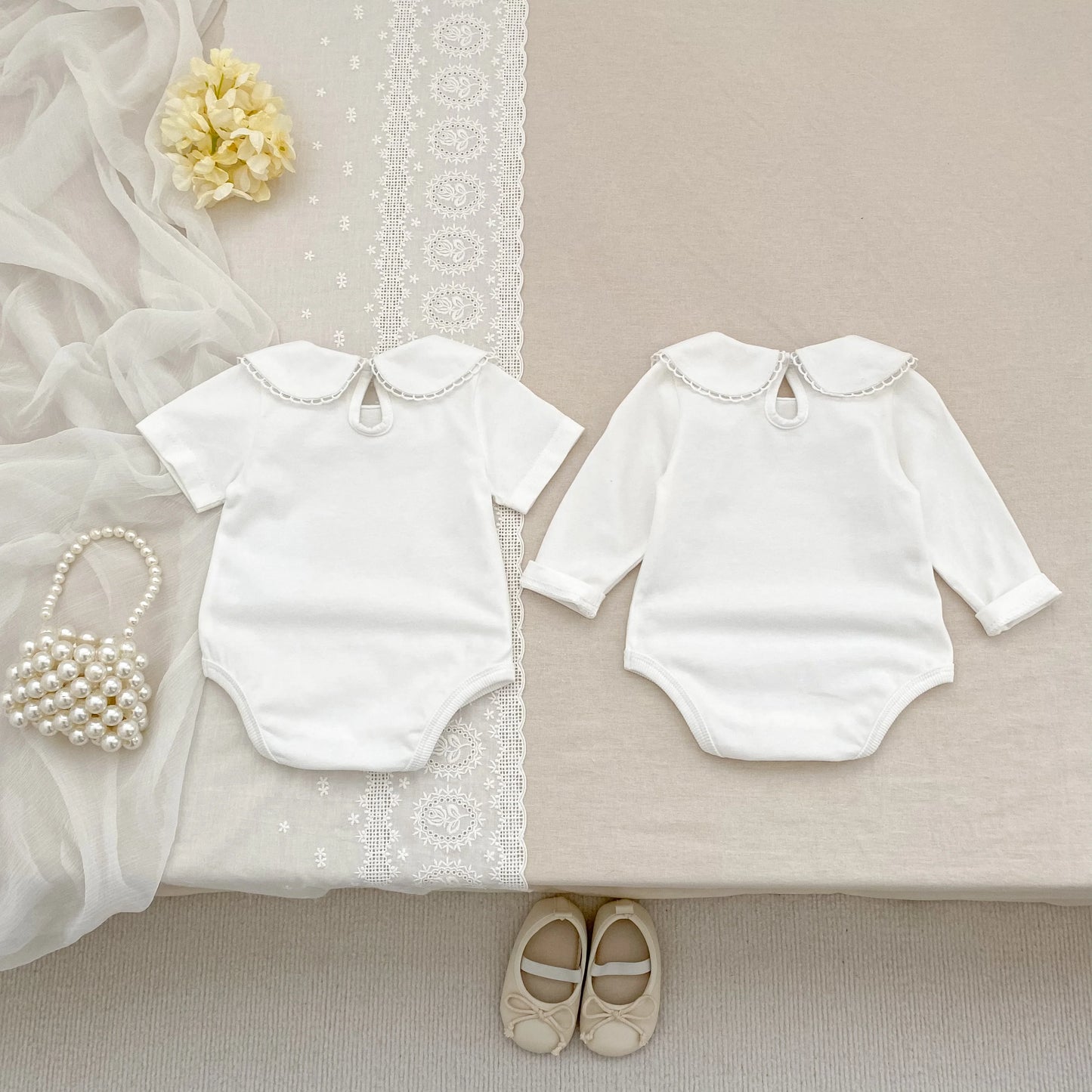 0-24M Baby Girl Romper Baby Girl Clothing Toddler New Girls Lace Collar Romper Cotton White Infant Baby Girls Jumpsuit