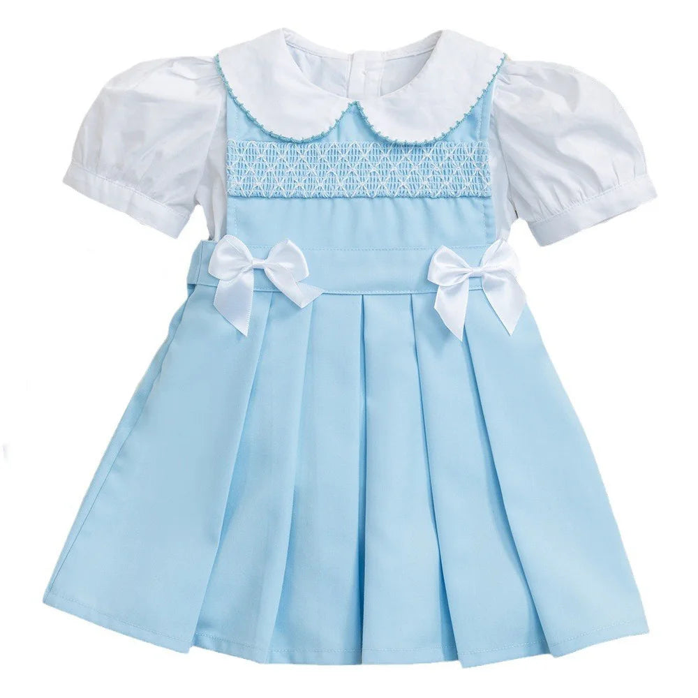 Summer Baby Girls Spanish Handmade Smocked Set Kids Infants Smocking Dresses with Bubble Sleeve Top Children Smocking Frocks