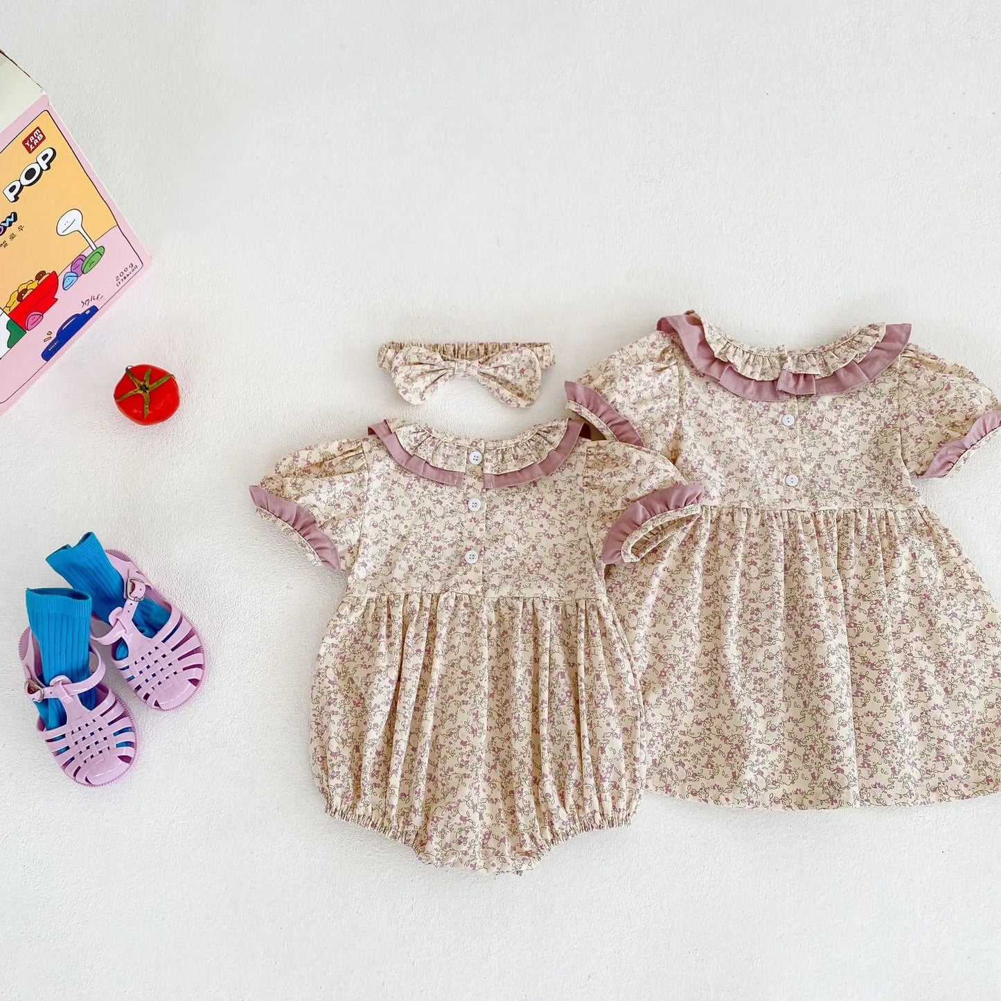 New Summer Baby Girl Clothes Short Sleeve Lace Flower Girls Dress Cotton Baby Romper