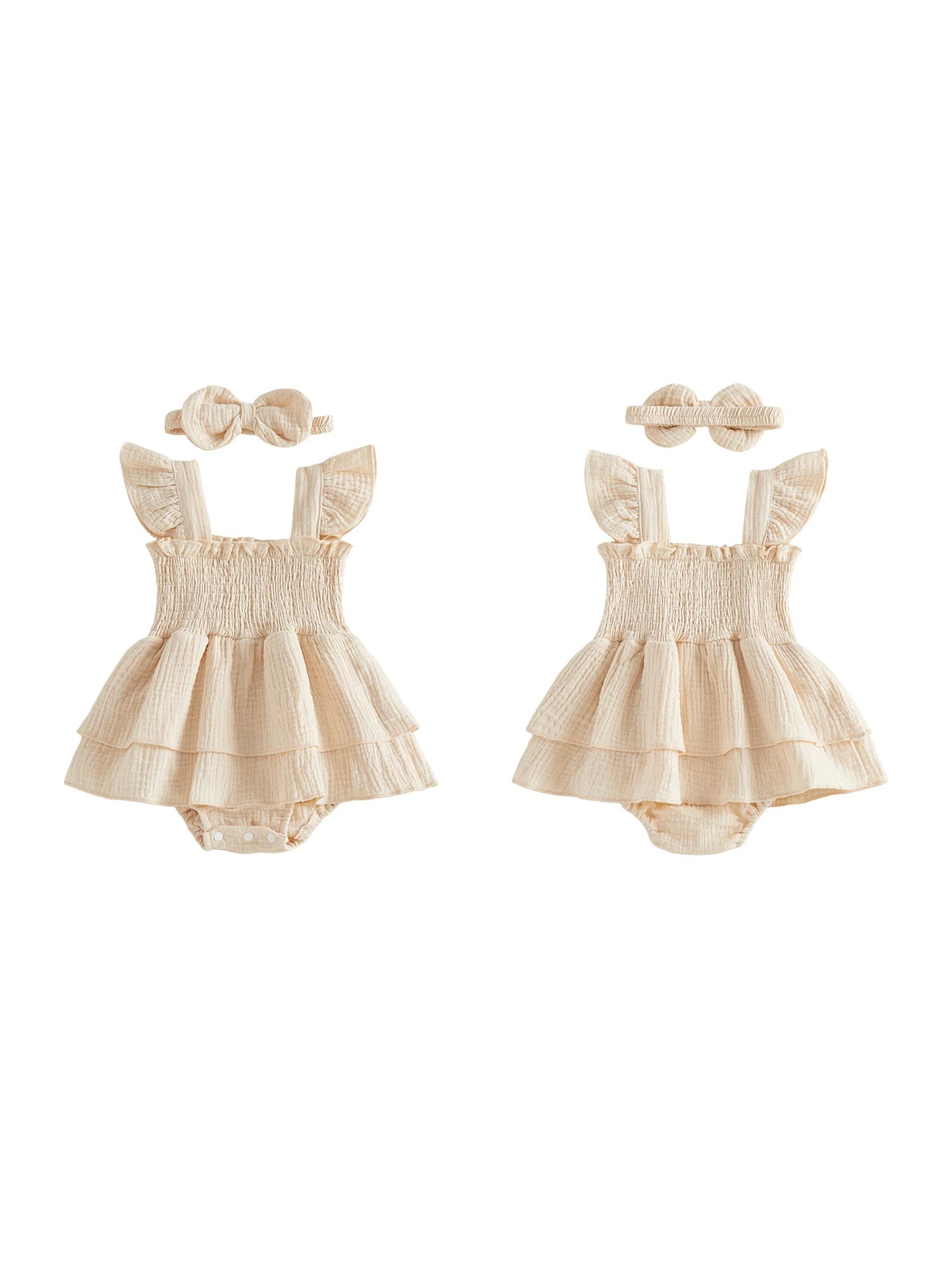 Adorable Toddler Girl Floral Print Ruffle Sleeve Romper Dress with Matching Bow Headband 2 Piece Outfit Set for Summer Fun