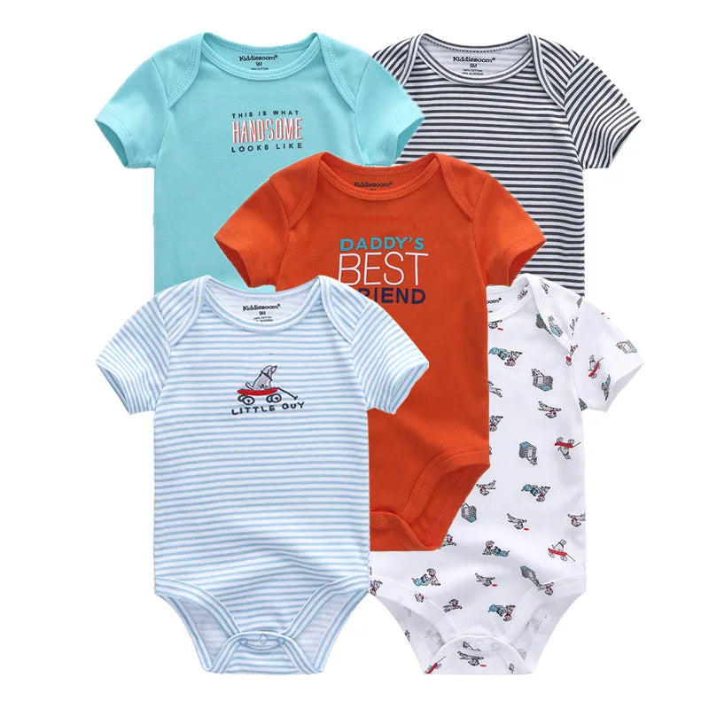 5 Piece Boys and Girls Bodysuits 100% Cotton Soft Newborn Bodysuit Set