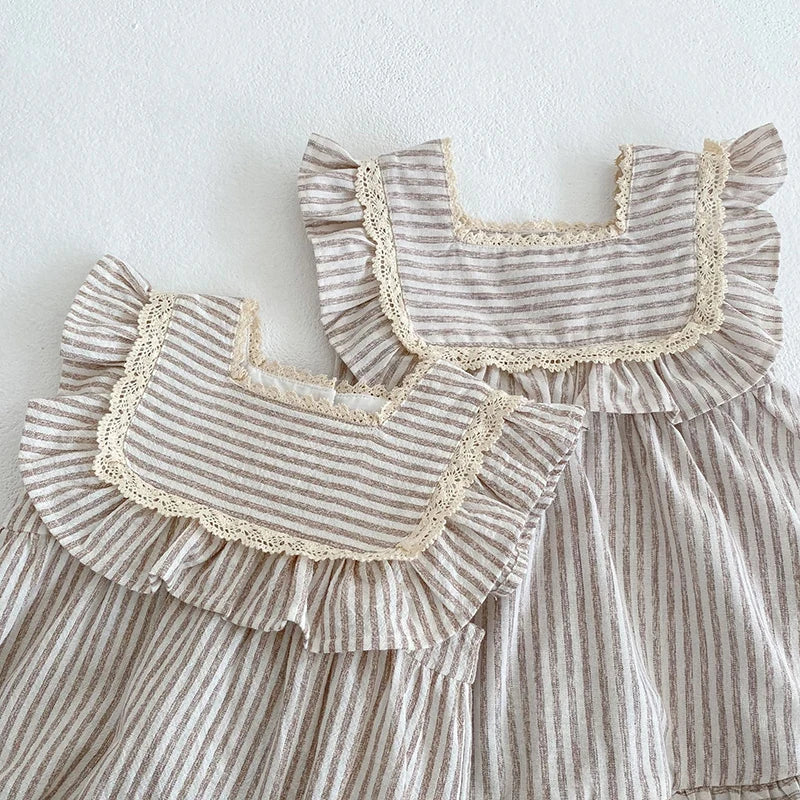 Fashion Baby Girls Clothes Girls Dress Striped Lace Summer New Baby Girl Romper