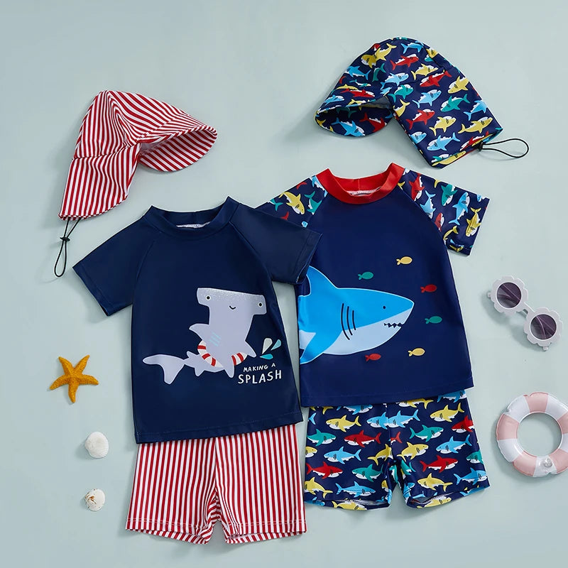 Baby Toddler Girl Swimsuit Set Mermaid Print Long Sleeve Rash Guard Swim Tops Shorts Sun Hat 3 Pcs Bathing Suit Outfit