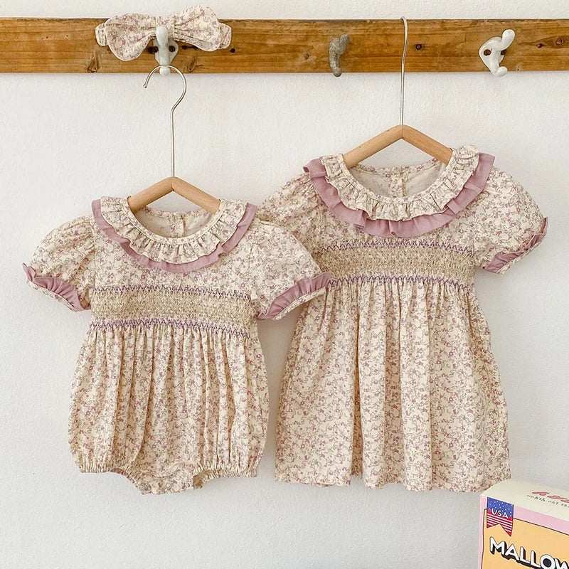 New Summer Baby Girl Clothes Short Sleeve Lace Flower Girls Dress Cotton Baby Romper