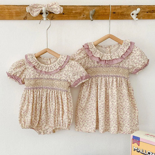 New Summer Baby Girl Clothes Short Sleeve Lace Flower Girls Dress Cotton Baby Romper