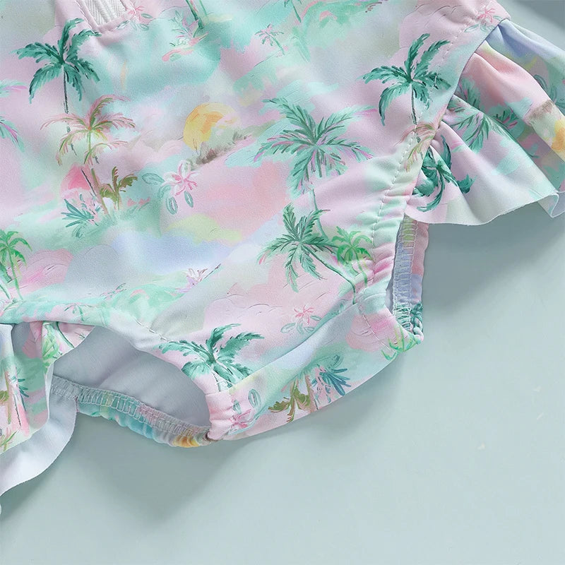 Baby Girls Swimsuit with Long Sleeve Rash Guard and Ruffle