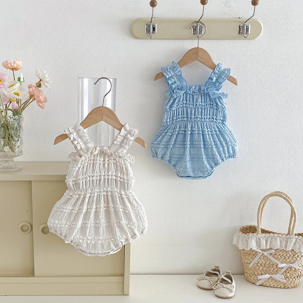 Newborn Baby Girl Romper Summer Sleeveless Smocked Cotton Infant Bodysuit Baby Clothes 0-24 Months Casual Ruffles Jumpsuits