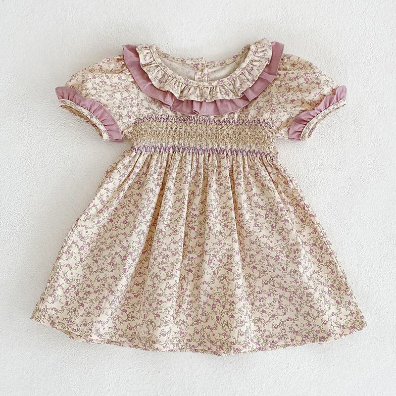 New Summer Baby Girl Clothes Short Sleeve Lace Flower Girls Dress Cotton Baby Romper