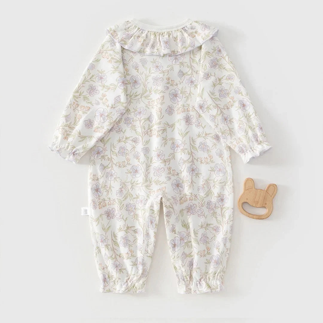 Spring Sleepwear Bodysuit 0-2Y Newborn Infant Girls Cotton Romper Baby Long Sleeve Ruffle Collar