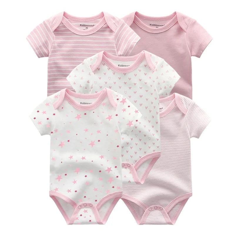 5 Piece Boys and Girls Bodysuits 100% Cotton Soft Newborn Bodysuit Set