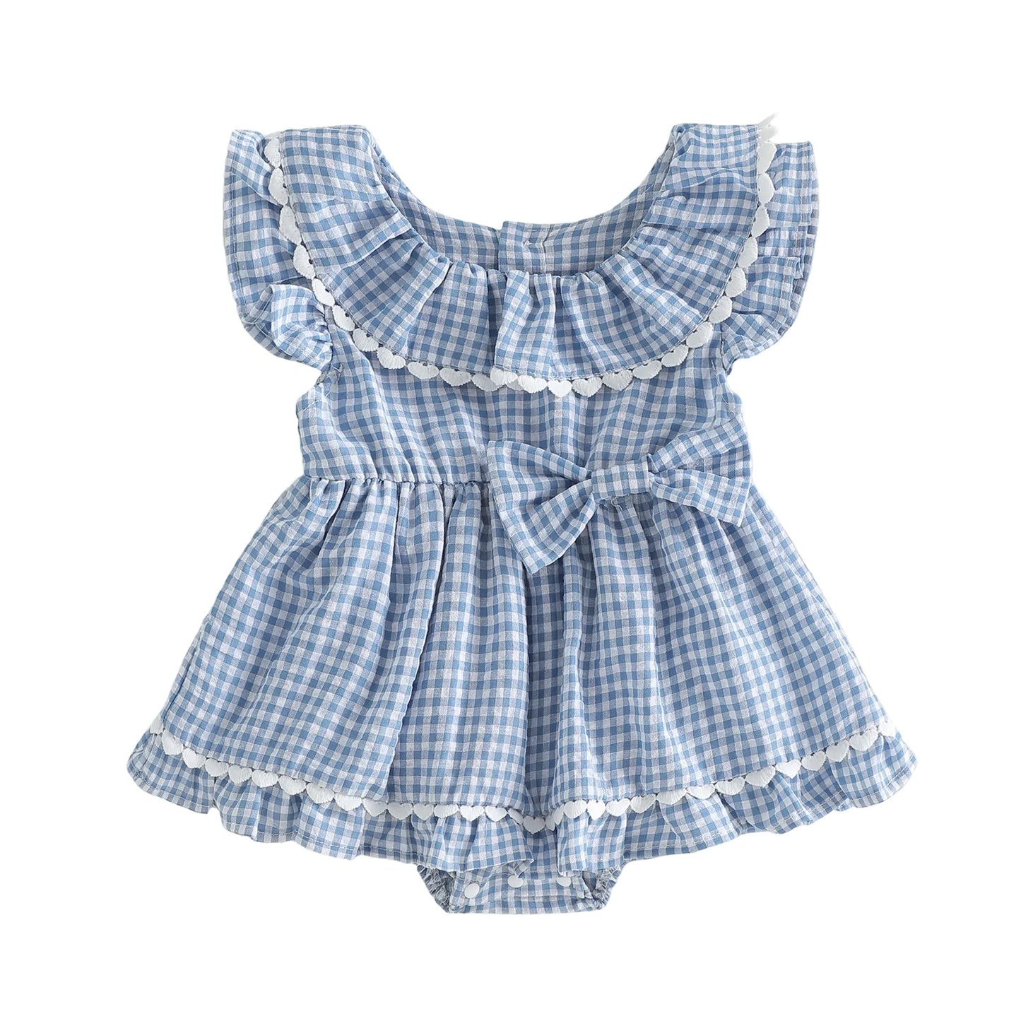 Adorable Infant Summer Romper Dress with Plaid Pattern Sleeveless Round Neck Jumpsuit for Baby Girls