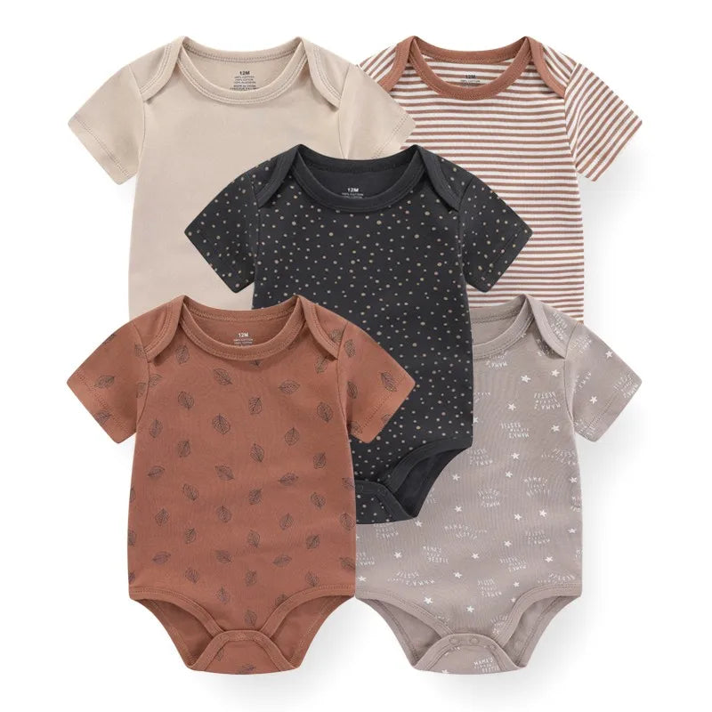 5 Piece Boys and Girls Bodysuits 100% Cotton Soft Newborn Bodysuit Set