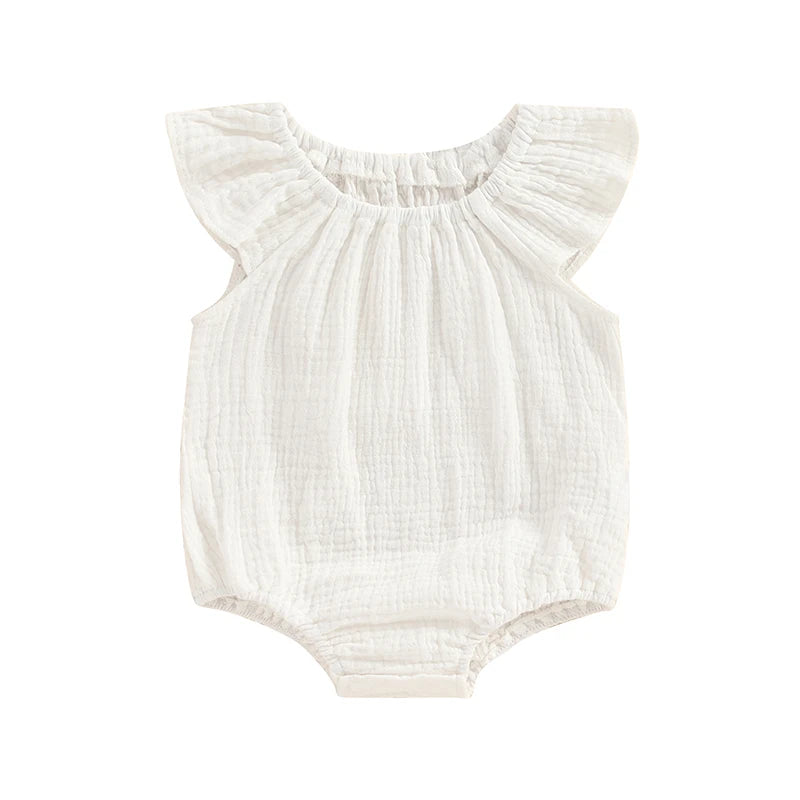 Summer Baby Clothing Girl Boy Rompers Solid Ruffle Sleeve Smocked Bubble Romper Unisex Infants Cotton Linen Jumpsuit
